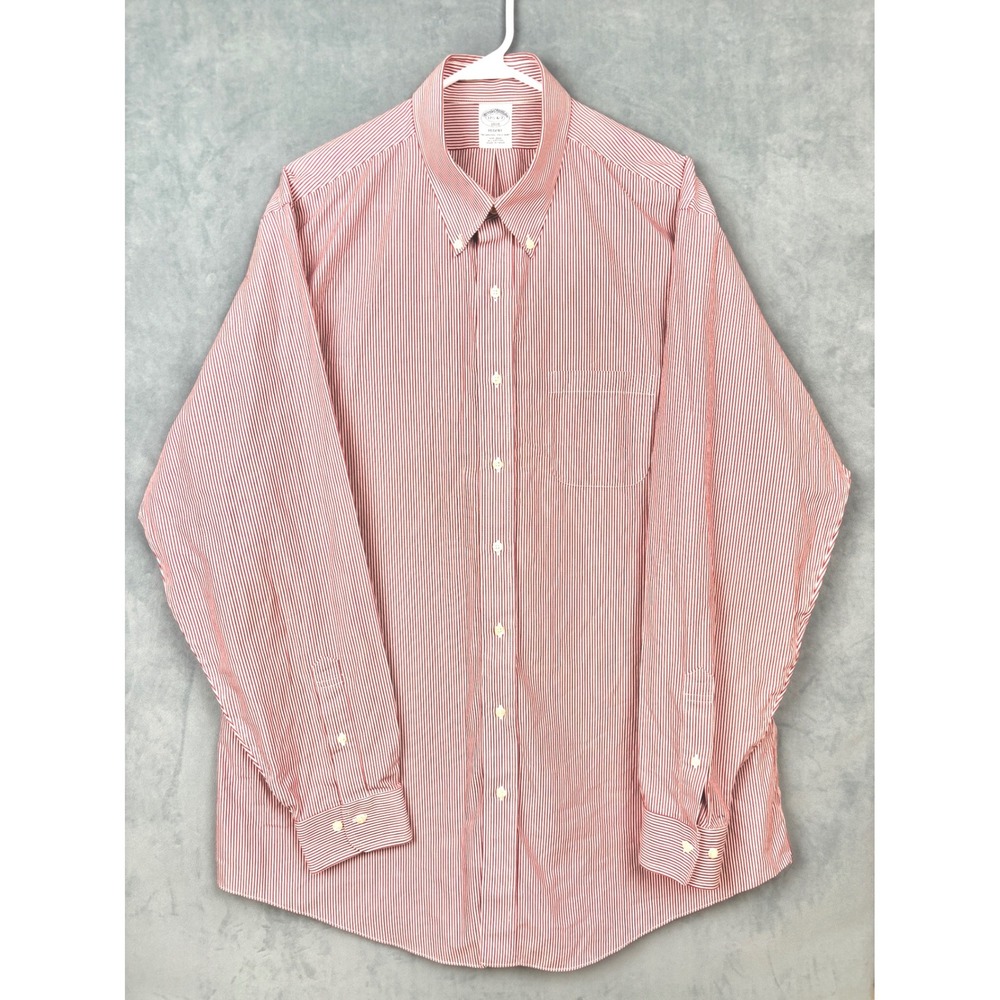 Brooks Brothers Regent Non-Iron Shirt Mens 17.5 6/7 Red White Stripe Button Down